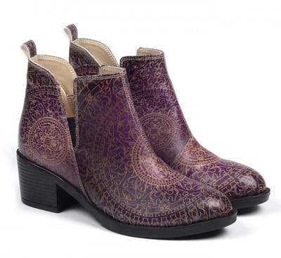 Goby Mystic Mandala Dames Enkellaarsjes - Handgemaakt Vegan Leer - Maat 38