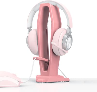 Hoofdtelefoonstandaard - Gaming Accessoire - Bureau Organisatie - Met Muis Bungee - 4-poorts USB - Roze