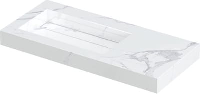 INK Pitch wastafel in keramische slab wasbak links met drain en front en side skirts zonder kraangat 100x45x9cm, statuario glans