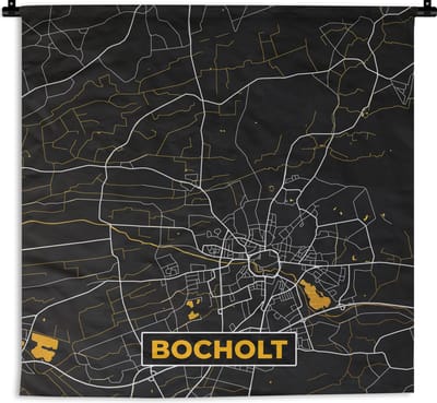 Wandkleed - Wanddoek - Duitsland – Black and Gold – Bocholt – Stadskaart – Kaart – Plattegrond - 180x180 cm - Wandtapijt
