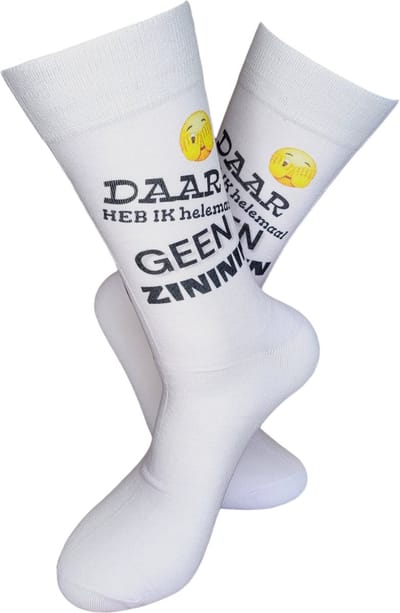 Zininin - Heb er geen zin in - Wil niet - Witte sokken met tekst - grappige sokken - leuke dames en heren sokken - moederdag - vaderdag - Sokken waar je vrolijk van wordt - Maat 37-44