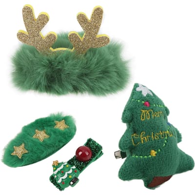 Kerst Haarclip Schattig Groen Exquise Haarspeld met Broche Elastiekje BB Clip voor Kerst Haar beige