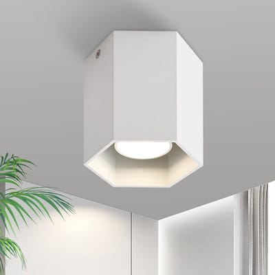 NETTLIFE Opbouwspot - 1-Lichts - Wit - zeshoekig - GU10 Fitting - Plafondspot - Metaal - Moderne Plafondlamp - voor Woonkamer | Slaafkamer | Gang - Zonder Lichtborn