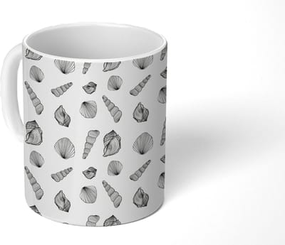Mok - Koffiemok - Schelp - Zwart Wit - Design - Mokken - 350 ML - Beker - Koffiemokken - Theemok