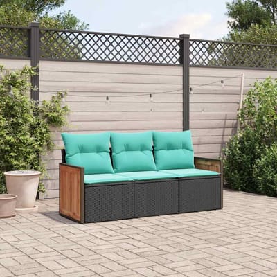 vidaXL - 3-delige - tuinbankset - met - kussens - van - zwart - polyrotan