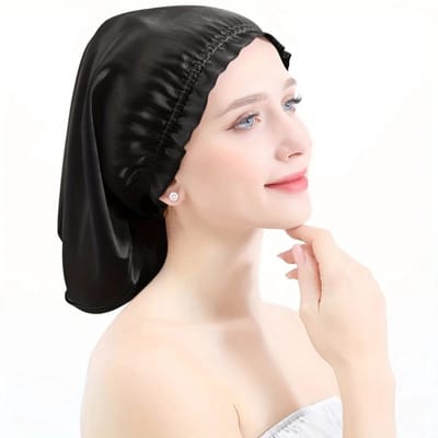 Nivard Zijden Slaapmuts - Satijnen Nachtmuts - Silk Bonnet - Sleep Cap - Haarverzorging - Satin - Verstelbaar - Voor Zacht & Stralend Haar - Zwart