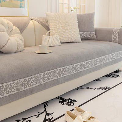 Effen Kleur Chenille Bankhoes Blad Rand Verdikken Bankhanddoek Antislip voor Woonkamer Universeel voor Alle Seizoenen Bankkussen 70x70cm 1pcs