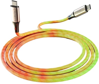 Cygnett, Lichtgevende USB-C naar USB-C Oplaadkabel 60W - 480Mbps - 1.2m, Meerkleurig
