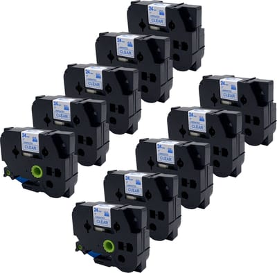 DULA Brother Compatible label tape- Tze-153 - 10 cassettes - Brother P-Touch - Blauw op transparant - 24mm x 8m
