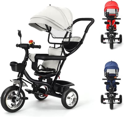 Kinderdriewieler 4-in-1 - Loopfiets met duwstang - Buiten spelen - Groei mee met uw kind - 0-3 jaar - Lichtgrijs