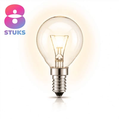 8x Kogel Gloeilamp E14 - 25W - Warm Wit Licht (2700K) - 180 lm - 1 jaar - Dimbaar