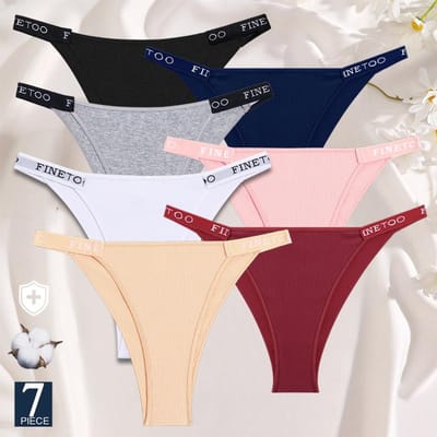 7 STUKS/Set Katoenen Slipjes Dames Onderbroeken Vrouwelijke Sexy Slipjes String Dames Ondergoed Effen Kleur Intieme Lingerie M&SET blue