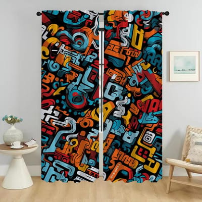 Graffiti Kunst Verduisteringsgordijnen 2 Stuks Shades Halloween Decoratie Keukengordijnen voor Woonkamer Gordijn Scheidingswand Elegant W50xH70cmx2pcs-CL