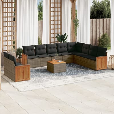 vidaXL - 11-delige - Loungeset - met - kussens - poly - rattan - grijs