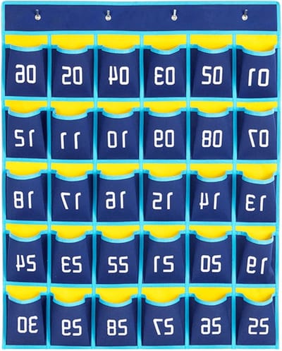 Nummerde Opbergzak voor Klaslokalen met 30 Compartimenten, Mobiele Telefoonopslag en Haakjes voor Deur en Muur