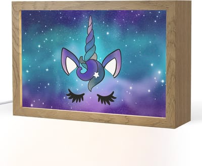 Nachtlampje 30x20 cm - Kinder lampje - Eenhoorn - Sterrenhemel - Ster - Blauw - Tafellamp kinderkamer - Slaapkamer lamp - Bedlamp kinderen - Kinderlampje stopcontact - Wandlamp babykamer - Nachtlampjes