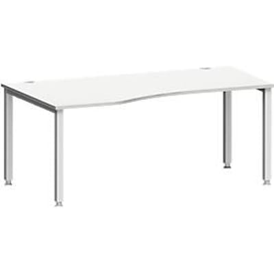 Bureau MODENA FLEX, vrije vorm, aanbouw links, 4-poots vierkante buis, B 1800 x D 1000/800 x H 720-820 mm, aluminium lichtgrijs/wit