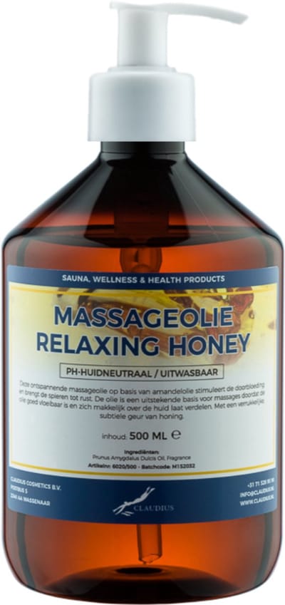 Massageolie Relaxing Honey 500 ml met witte pomp - 100% natuurlijk - biologisch en koud geperst