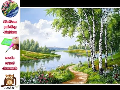 50x40cm Diamond Painting landschap bosmeer (rond) nr 109