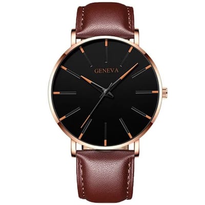 POWERZ ® design horloge rond plat bruin