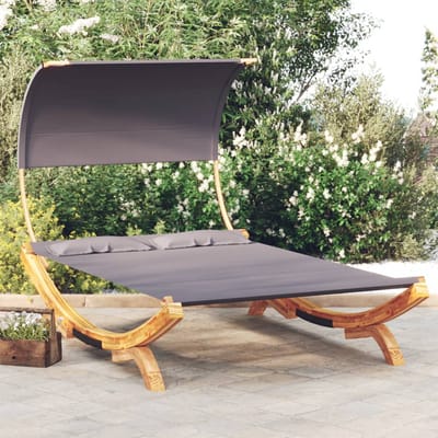 vidaXL - Loungebed - met - luifel - 165x203x126 - cm - gebogen - hout - antracietkleur