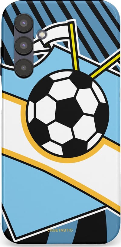 Casetastic hoesje geschikt voor Samsung Galaxy A25 - Dubbellaagse bescherming - Kampioensbal - Fashion Case - Lichtblauw Zwart Wit