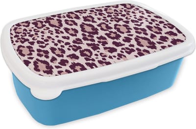 Broodtrommel Blauw - Lunchbox - Brooddoos - Patronen - Panter - Roze - 18x12x6 cm - Kinderen - Jongen