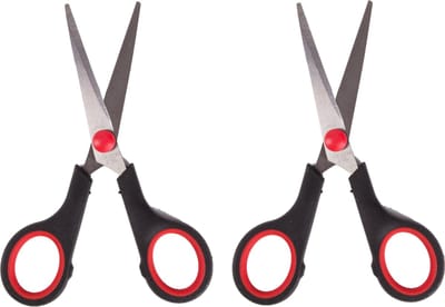 Benson huishoud/keukenschaar - 2x - zwart/rood - rvs/kunststof - 13 cm
