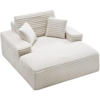 VEVOR Chaise Lounge Relaxbed 138cm, Gestoffeerde slaapbank met decoratieve kussens en armleuningen, Slaapbank met diepe zitting voor woonkamer/slaapkamer, Loungestoel gemaakt van zeer resistente spons, beige