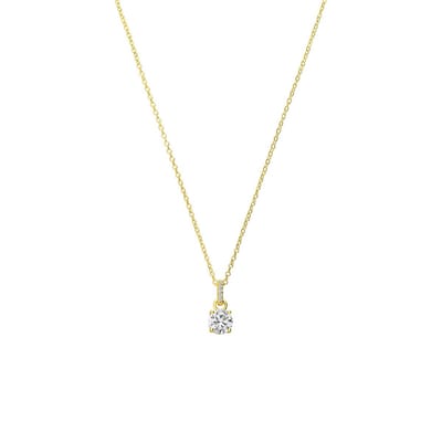 Lucardi Dames Zilveren goldplated ketting met hanger rond zirkonia - Ketting - 925 Zilver - Goudkleurig - 45 cm