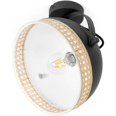 Lindby - plafondlamp - 1licht - ijzer, rotan - H: 30 cm - E27 - zwart, rotan natuur