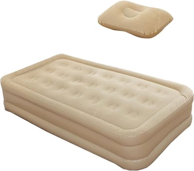 Opblaasbaar Luchtbed - Opblaasbaar Kussen - Kamperen en Reizen - Ingebouwde Automatische Pomp - Dubbele Laag - Beige
