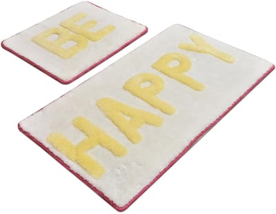 Bosdela Set van 2 badkamermatten 60 x 100 cm + 50 x 60 cm badkamermatten, wasbaar, zacht en comfortabel – toiletmat + badmat – ideaal voor badkamer en toilet, met geel-crème kleur