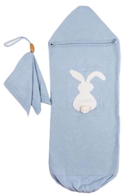 Baby breiwerk set - Cocoon slaapzak - Baby comfort - Zonder ritsen - 0-8 maanden - Blauwe haas