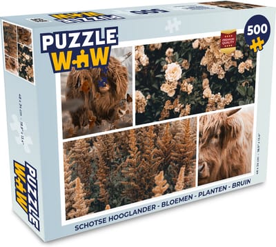 Puzzel Schotse hooglander - Bloemen - Planten - Bruin - Legpuzzel - Puzzel 500 stukjes