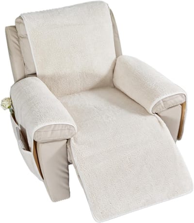 Recliner Stoelhoes, Beschermhoes voor Fauteuil, Sofa en Armleuningen, Sherpa Bescherming, Antislip en Waterdichte Stoelhoes (Crème Kleur, 76 x 231 cm)