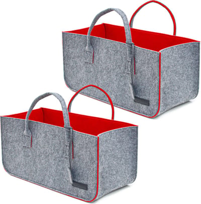 Set van 2: Sterke Boodschappentas van Vilt - 50x25x25 Vilten Houtmand - Winkelmand Haardhoutmand