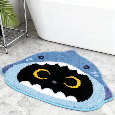 haaienbadkamermat, zwarte kattenbadmat, absorberend, voor kinderen, antislip, wasbaar, badtapijt, geschikt voor woonkamer, slaapkamer, badkamer, balkon (60 x 50 cm)