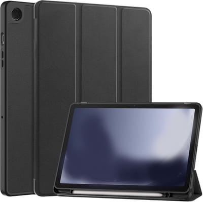 Smart Cover met Tri-Fold Stand – Met Pencil Houder – Auto Wake/Sleep – TPU Backcase – Hoes geschikt voor: Samsung Galaxy Tab A9 - WiFi - 8.7 inch (zwart)