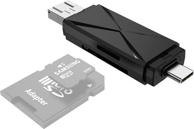 3-IN-1 USB + USB-C + Micro USB naar SD + Micro SD adapter kabel - geschikt voor o.a. Laptop en Macbook - geheugenkaart lezer - zwart