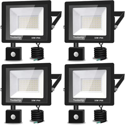 50W LED Buiten Schijnwerper met Bewegingssensor - 5000LM Warmwit Licht, IP66 Waterdicht