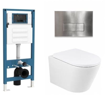 QeramiQ Dely Toiletset - inbouwreservoir Qeramiq Flush - 35mm zitting - metaal RVS bedieningsplaat - rechthoekige knoppen - glans wit