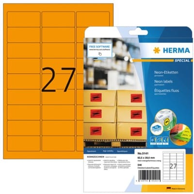 Huismerk Herma 5141 Universele Etiket 63,5x29,6mm Oranje - 540 etiketten