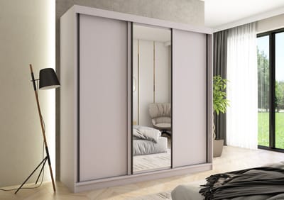 Pro-meubels - Kledingkast Montreal - 205cm - Beige - Met spiegel - Garderobekast - Slaapkamer - Schuifdeur