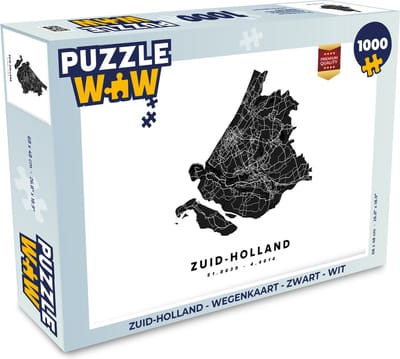 Puzzel Zuid-Holland - Wegenkaart - Zwart - Wit - Legpuzzel - Puzzel 1000 stukjes volwassenen