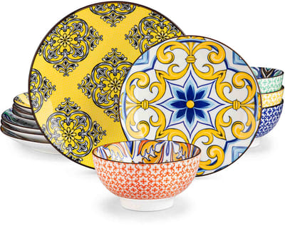 Serviesset - Bohemian Stijl - 4 Persoons Servies - Porselein - Dinerborden - Dessertborden - Ontbijtkommen - 12-delige Set