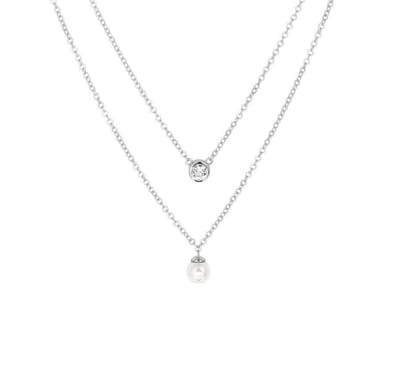 YO&NO - Ketting -  Zilver - Anker - synth. Parel - Zirkonia - 1,2 mm - 45 cm - Gerhodineerd - Zilver 925