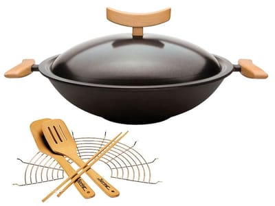 Gietijzeren Wokpan - Roerbakpan - Snel Koken - Duurzaam Gietijzer - 35 cm