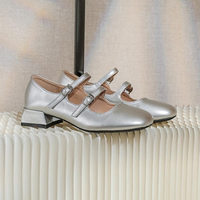 Dames Lente Elegant Medium Dikke Hak Vierkante Neus Zilveren Mary Jane Schoenen Feeënstijl Zachte Enkele Schoenen Grote Maat 41 zilver