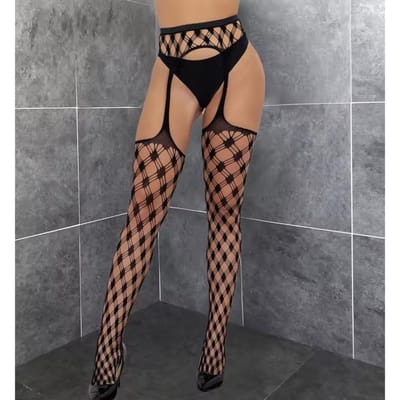 Bas résille pour femme Taille 3XL Bas résille à motif Taille haute Bas résille creux Floraux Montants jusqu'aux cuisses Bas résille One Size(45-85kg) black